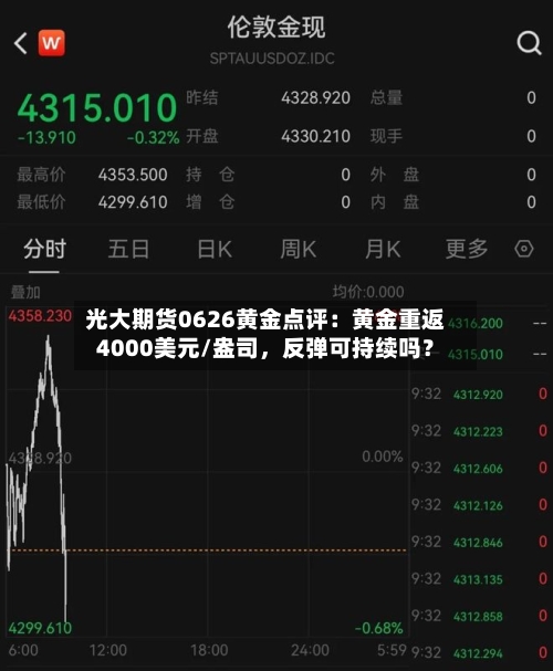 光大期货0626黄金点评：黄金重返4000美元/盎司，反弹可持续吗？-第2张图片